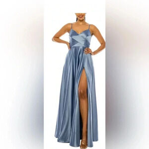 NWOT blue satin gown V neck
